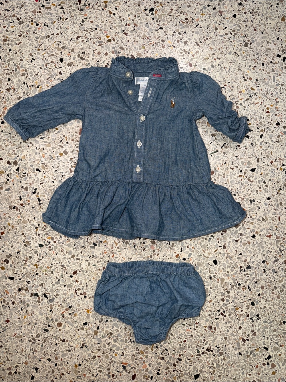 Ralph Lauren RL blue chambray denim Jean dress bloomers 3 months 3M